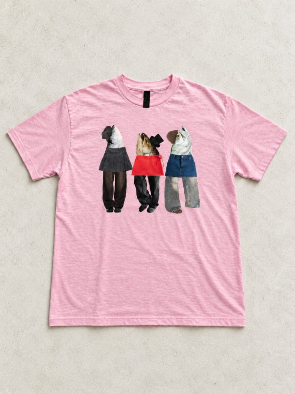 Three Fish in Outfits Pink Graphic Gildan T-Shirt